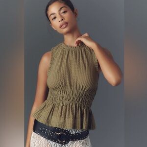 Anthropologie Maeve Smocked Halter Top Olive Green XS Boho Bohemian Chic Fall‎